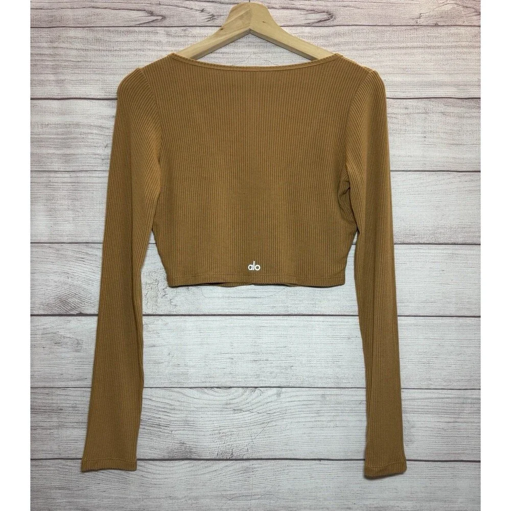 Alo Yoga Ribbed Cropped Whisper Cardigan Tan Camel Women’s size S